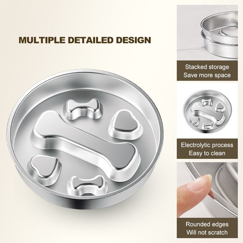 2-Piece Stainless Steel Slow Feeder Set for Pets, Reversible, for Cats and Dogs – Fishbone Design