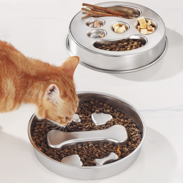 2-Piece Stainless Steel Slow Feeder Set for Pets, Reversible, for Cats and Dogs – Paw Design
