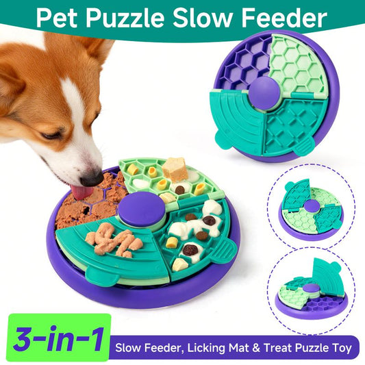 3-in-1 Pet Puzzle Slow Feeder Bowl with Multi-Level Rotating Disk