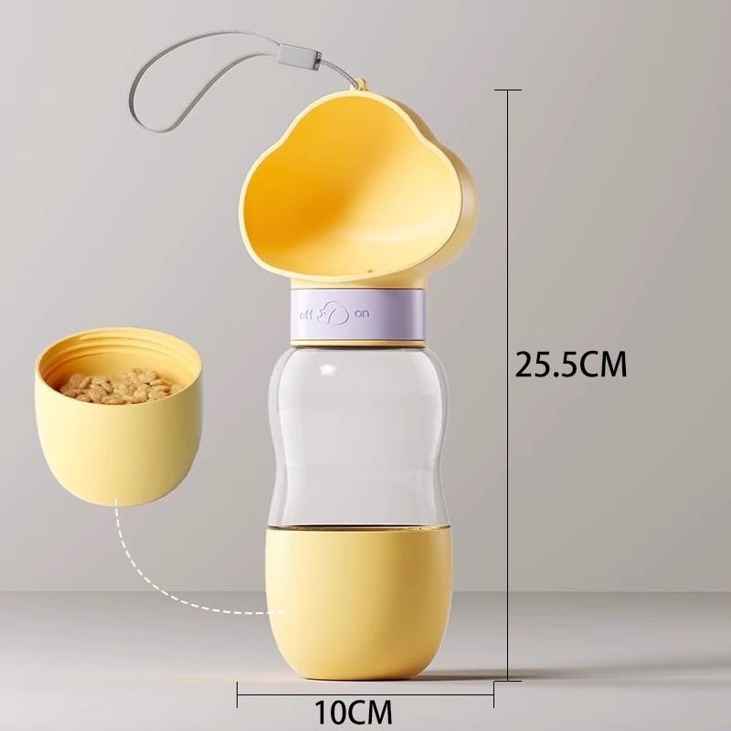 All-in-One Pet Travel Cup | 350ml Water + 200ml Food | Yellow