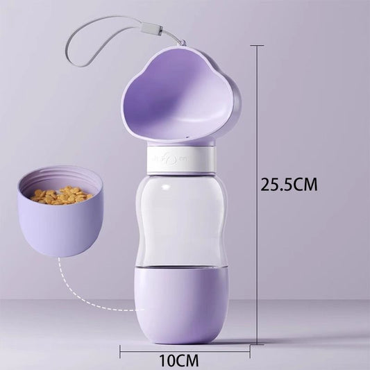 All-in-One Pet Travel Cup | 350ml Water + 200ml Food | Purple