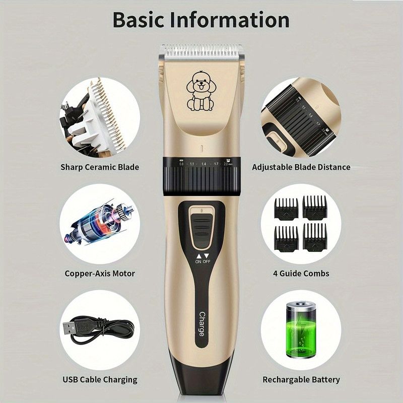 Quiet Rechargeable Pet Grooming Clipper Set | Professional Home Grooming | Dogs & Cats