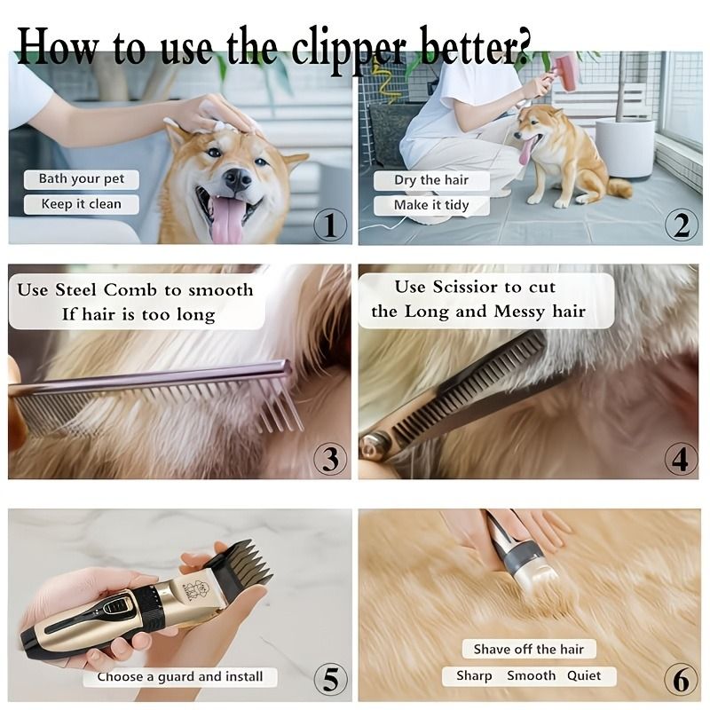 Quiet Rechargeable Pet Grooming Clipper Set | Professional Home Grooming | Dogs & Cats