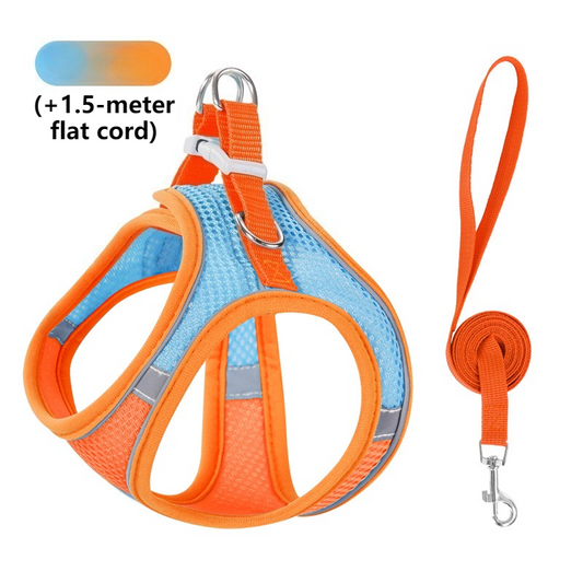 Breathable Reflective Pet Harness Set: Vest-Style Dog Harness + Leash | Blue-L