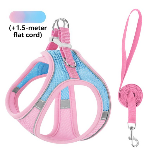 Breathable Reflective Pet Harness Set: Vest-Style Dog Harness + Leash | Blue-XS