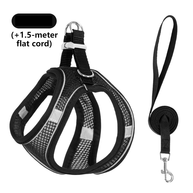 Breathable Reflective Pet Harness Set: Vest-Style Dog Harness + Leash | Black-L