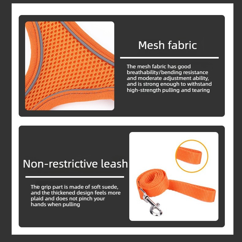 Breathable Reflective Pet Harness Set: Vest-Style Dog Harness + Leash | Black-L