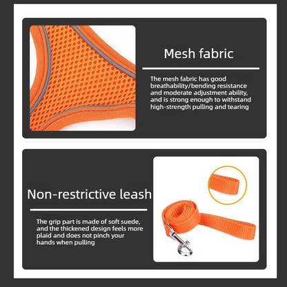 Breathable Reflective Pet Harness Set: Vest-Style Dog Harness + Leash | Black-L