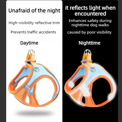 Breathable Reflective Pet Harness Set: Vest-Style Dog Harness + Leash | Black-L
