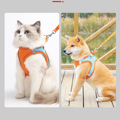 Breathable Reflective Pet Harness Set: Vest-Style Dog Harness + Leash | Black-XS