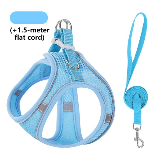 Breathable Reflective Pet Harness Set: Vest-Style Dog Harness + Leash - Blue-XXS