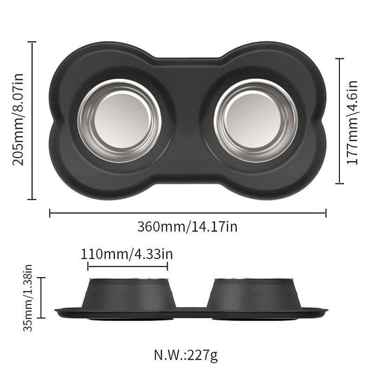 Anti Tip Stainless Steel Dog Bowl 2 in 1 Food Water Bowl