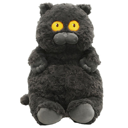 Cat Plush Toy Cute Soft Skin Friendly Fluffy Staring Short Plush Cat | Black