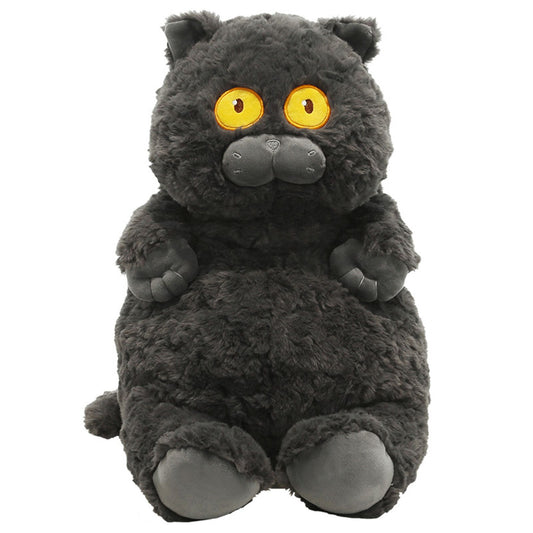 Cat Plush Toy Cute Soft Skin Friendly Fluffy Staring Short Plush Cat Hugging Sleeping Pillow for Home Black