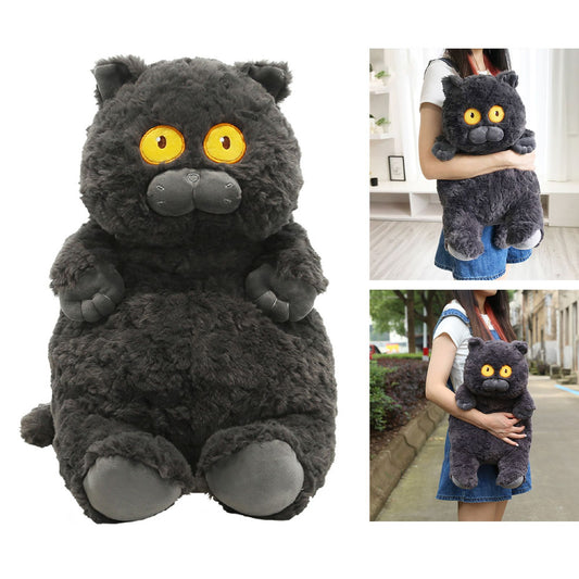 Cat Plush Toy Cute Soft Skin Friendly Fluffy Staring Short Plush Cat | Black