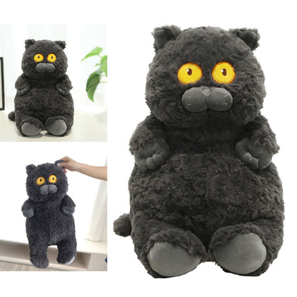 Cat Plush Toy Cute Soft Skin Friendly Fluffy Staring Short Plush Cat | Black