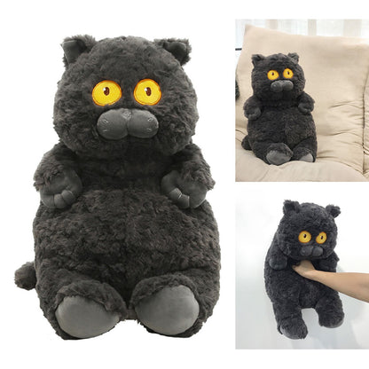 Cat Plush Toy Cute Soft Skin Friendly Fluffy Staring Short Plush Cat | Black