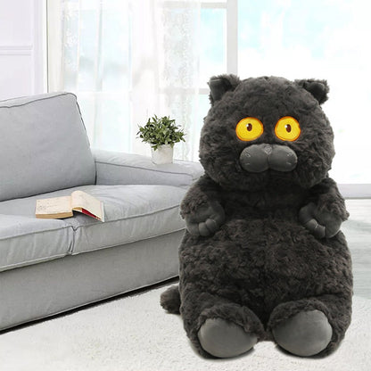 Cat Plush Toy Cute Soft Skin Friendly Fluffy Staring Short Plush Cat | Black