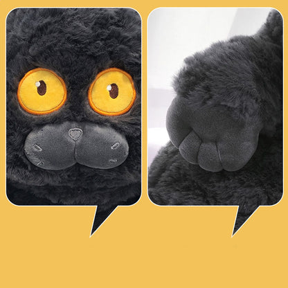 Cat Plush Toy Cute Soft Skin Friendly Fluffy Staring Short Plush Cat | Black