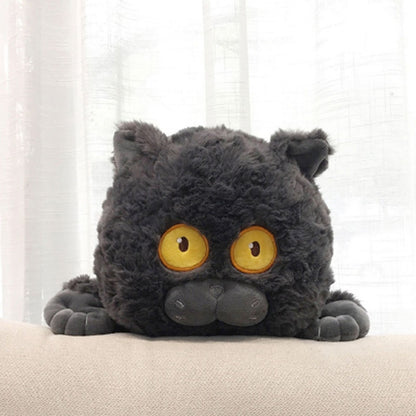 Cat Plush Toy Cute Soft Skin Friendly Fluffy Staring Short Plush Cat | Black