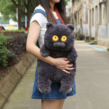 Cat Plush Toy Cute Soft Skin Friendly Fluffy Staring Short Plush Cat | Black