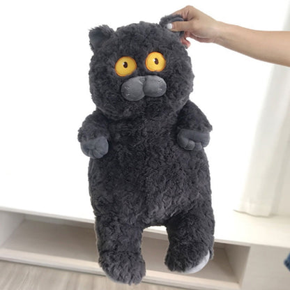 Cat Plush Toy Cute Soft Skin Friendly Fluffy Staring Short Plush Cat | Black