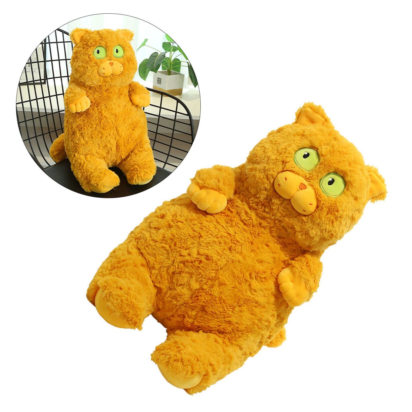 Cat Plush Toy Cute Soft Skin Friendly Fluffy Staring Short Plush Cat Hugging Sleeping Pillow for Home Brown