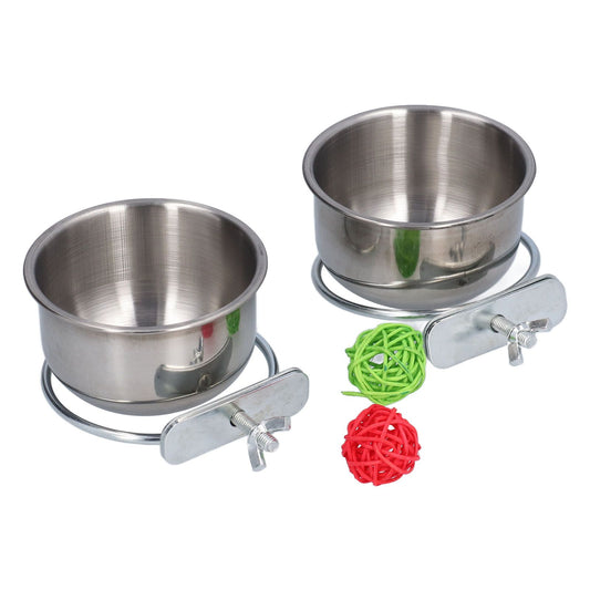 Stainless Steel Parrot Feeding Bowl with Rattan Ball for Hamster Small