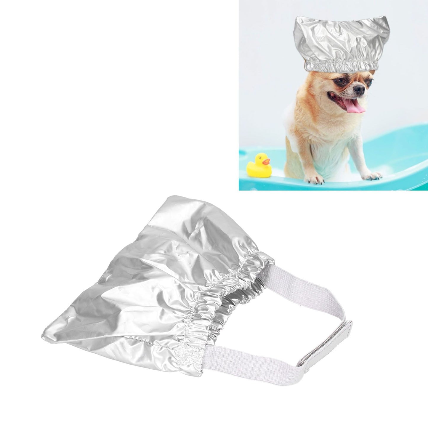 Cat Bathing Hat Waterproof Anti Ear Adjustable Breathable Polyester Pet Shower Hat for DogsSilver M