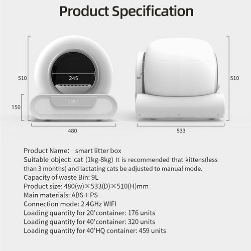 65L Automatic Self-Cleaning Cat Litter Box | Remote Control | Smart App