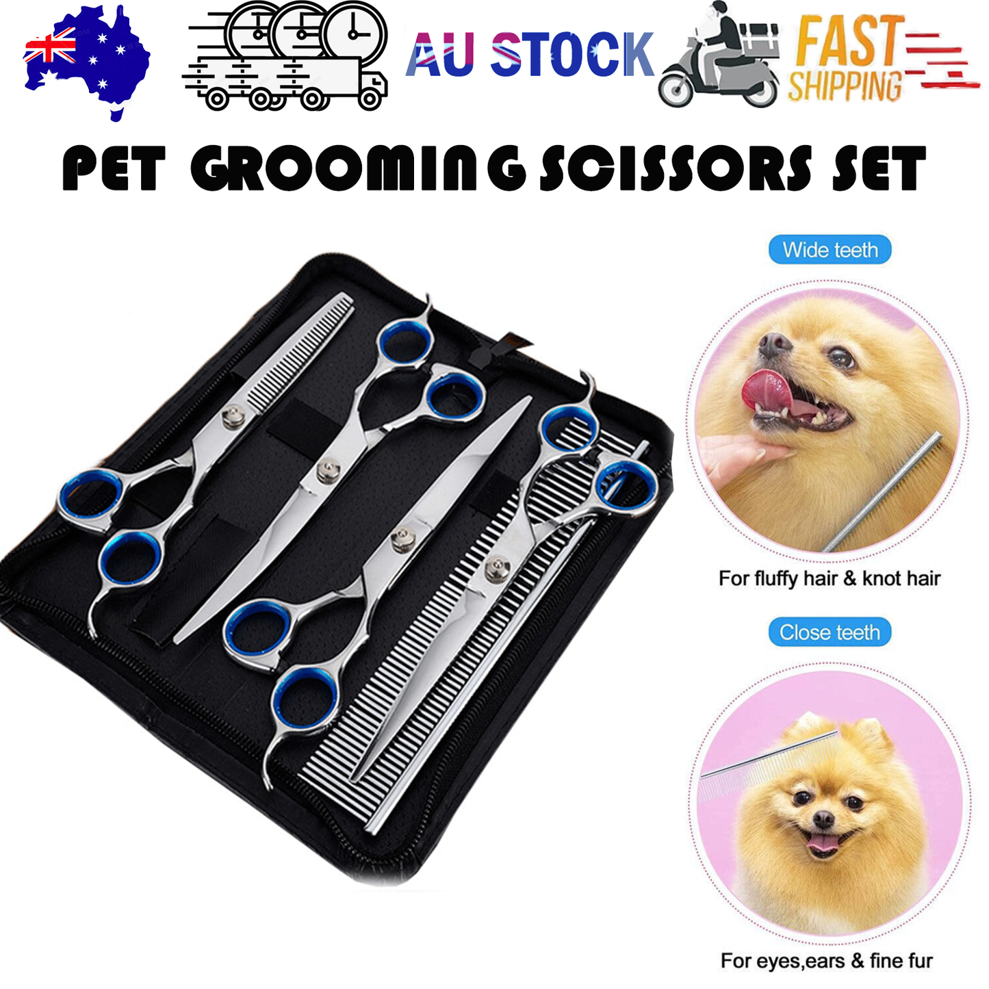 Professional Pet Grooming Scissors Set | Dog Shear Hair Cutting Curved Tool Kit