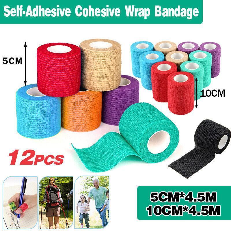 12 Pack Self-Adhesive Cohesive Wrap Bandage for Pets | 10cm x 4.5m | Protective Bandages