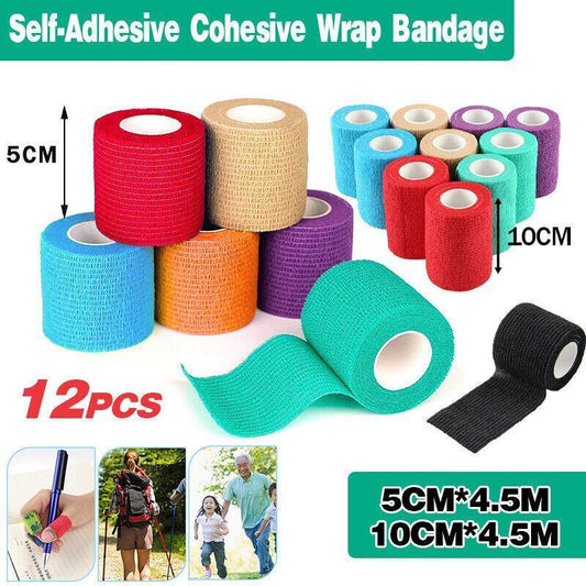 12 Pack Self-Adhesive Cohesive Wrap Bandage for Pets | 10cm x 4.5m | Protective Bandages