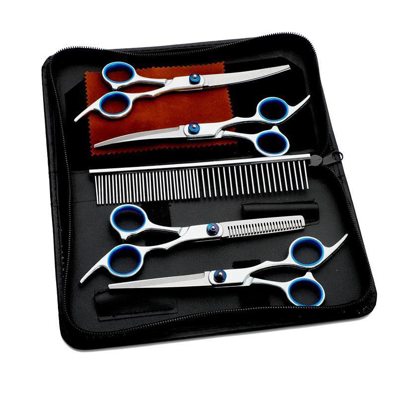 7 PCS Pet Grooming Scissors Set | Straight, Curved & Thinning Shears | Dogs & Cats
