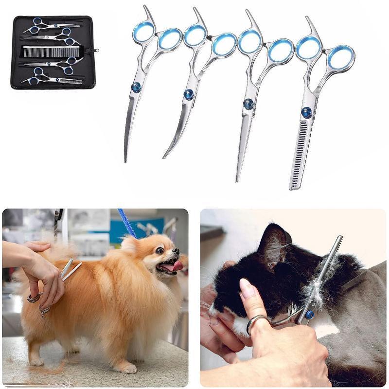 7 PCS Pet Grooming Scissors Set | Straight, Curved & Thinning Shears | Dogs & Cats