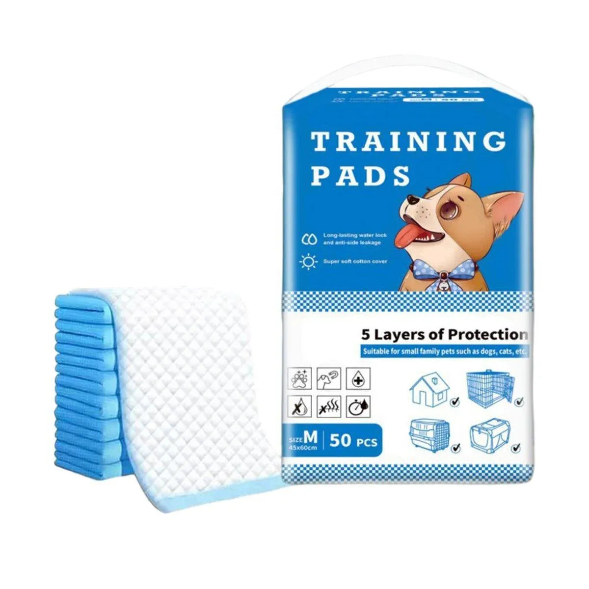 Dog Puppy Training Pads | Thickened Absorbent Pee Pads | Medium 60x45cm | 50 Pack