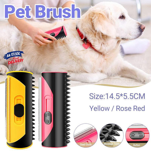 Yellow Pet Deshedding Roll Comb | Self-Cleaning | Removes Loose Fur | Cats & Dogs