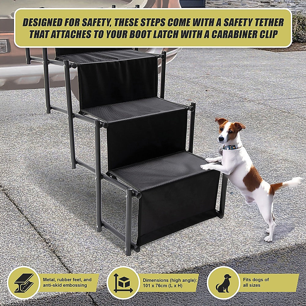 Folding Dog Car Boot Steps | Lightweight Strong Pet Stairs | All Dog Sizes