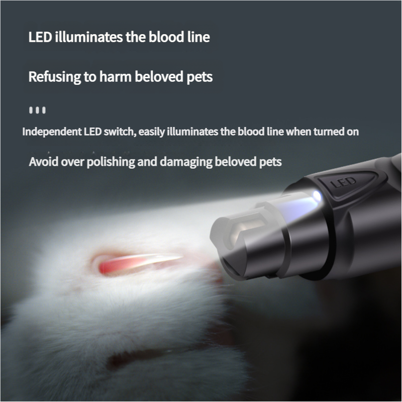 Dual-Speed Pet Nail Grinder with LED Light | USB Rechargeable 5000-7500 RPM | Dog & Cat