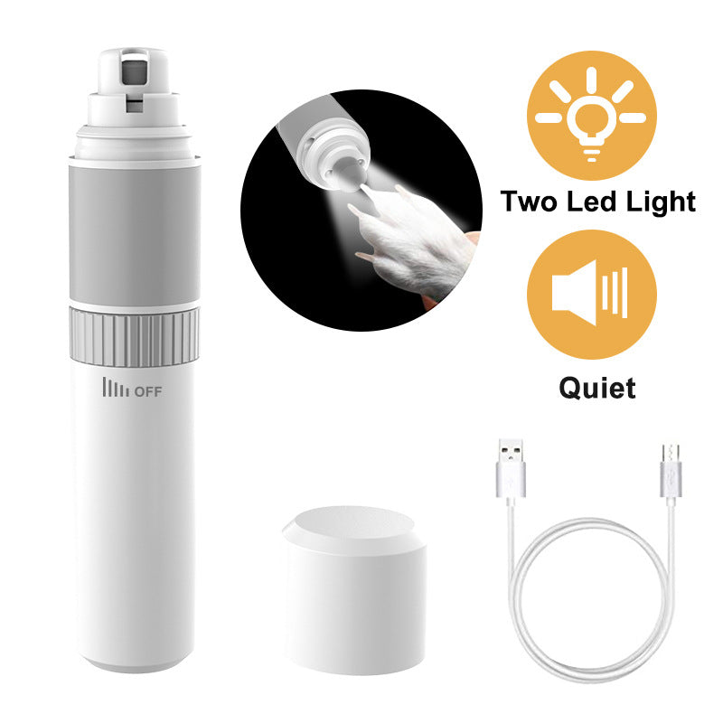 Rechargeable Pet Nail Grinder | Quiet Motor LED Lights USB | Two-Speed | Dog & Cat