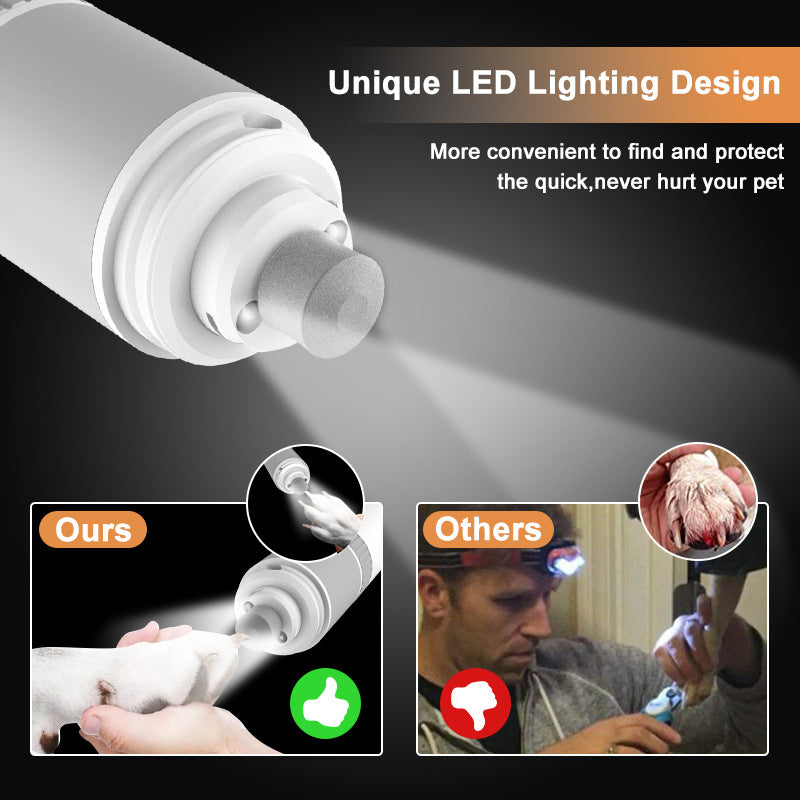 Rechargeable Pet Nail Grinder | Quiet Motor LED Lights USB | Two-Speed | Dog & Cat