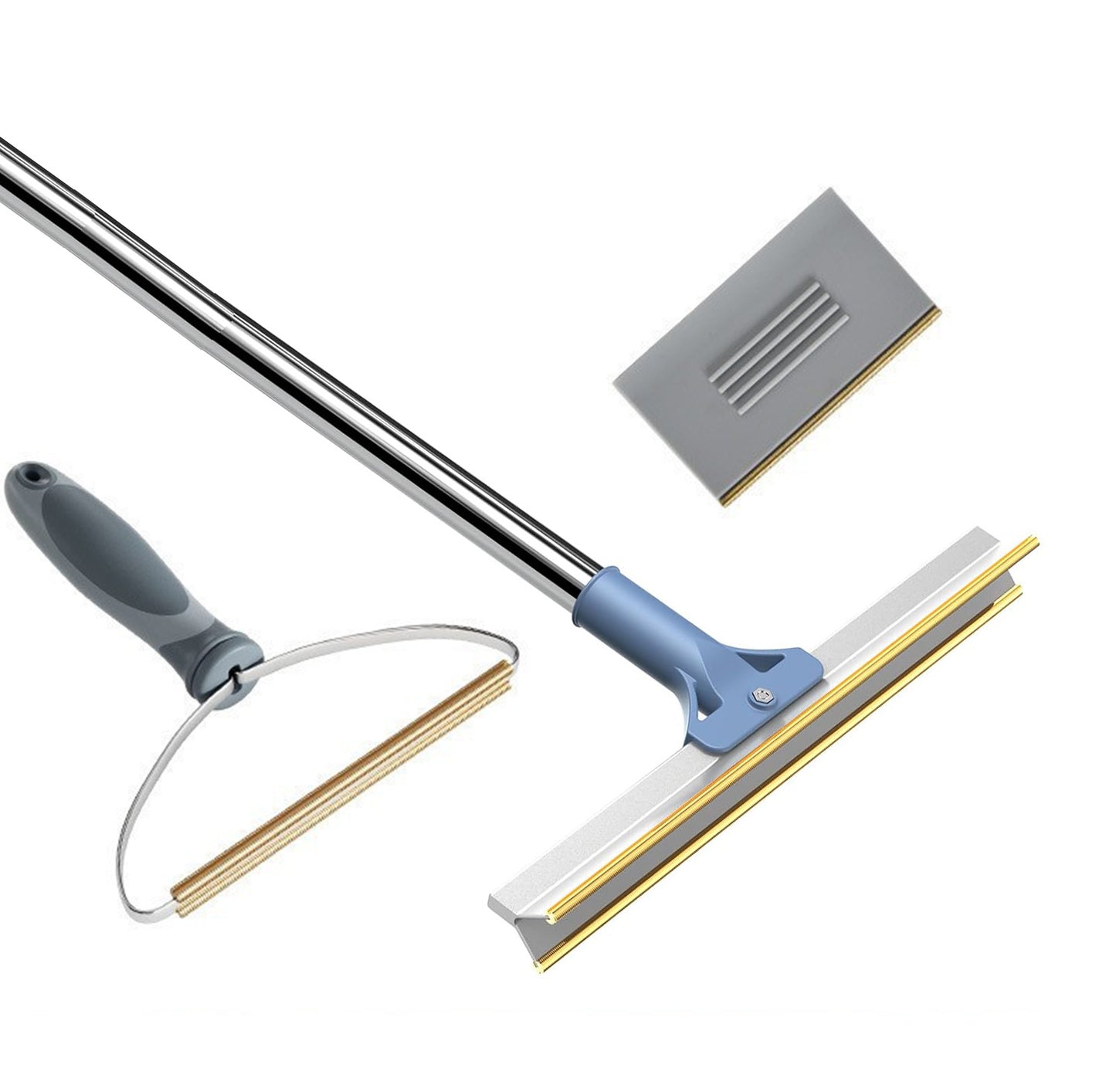 Grey Pet Hair Removal Tool Set | Multi-Purpose Sweeper Scraper & Handheld Fur Remover