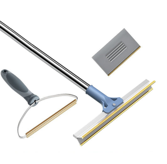 Grey Pet Hair Removal Tool Set | Multi-Purpose Sweeper Scraper & Handheld Fur Remover
