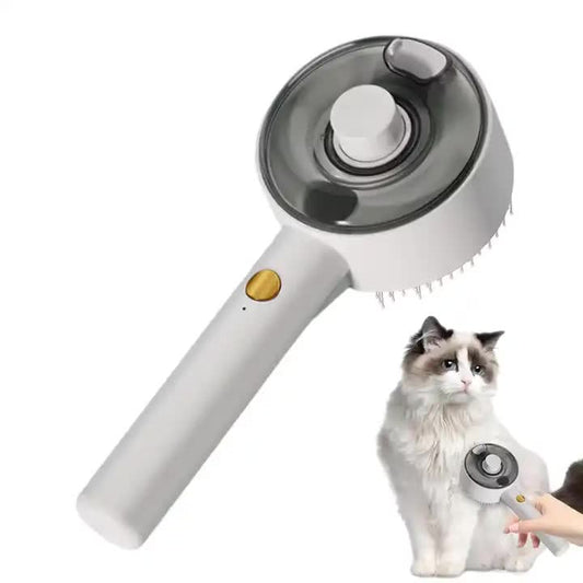 White Pet Grooming Spray & Massage Brush | One-Click Hair Removal | UV Sterilization for Mites
