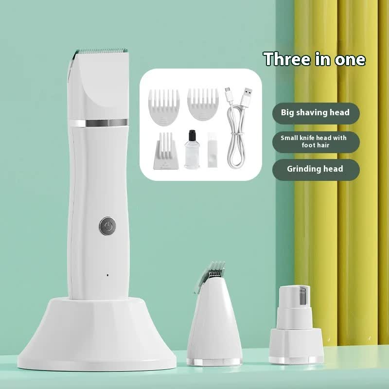 White 4-in-1 Pet Grooming Electric Clipper | Rechargeable Paw Fur Nail Ear Care | Dog & Cat