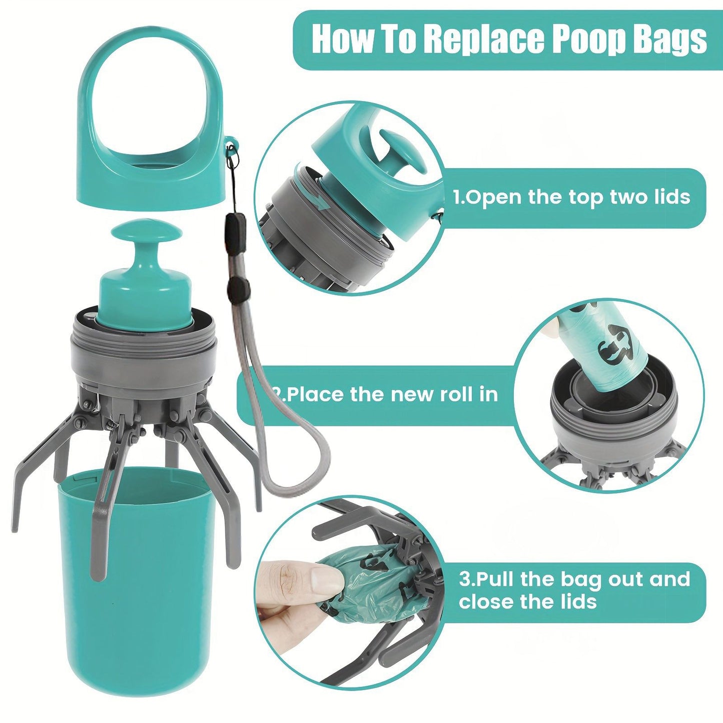 Orange 6-Claw Pet Pooper Scooper | Hands-Free Dog Waste Picker with Bag Dispenser | Portable