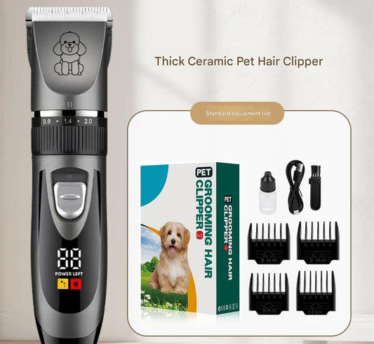 Grey Professional Pet Grooming Clipper Kit | Rechargeable Low Noise | Ceramic Blades | 5-Speed