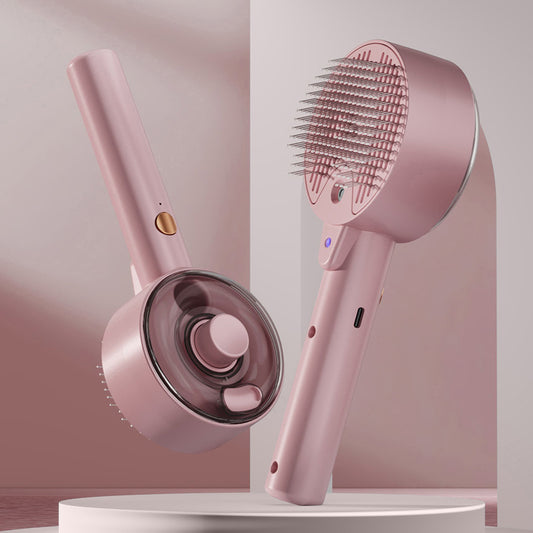 Pink Rechargeable Pet Grooming Brush | UVC Sterilizer & Mist Spray | Dogs & Cats
