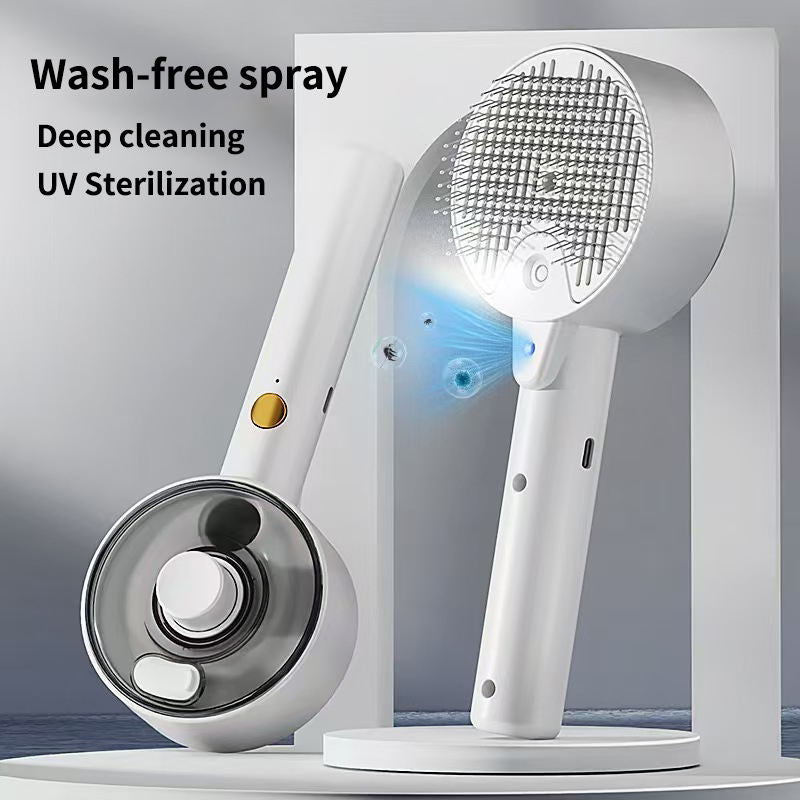 Pink Rechargeable Pet Grooming Brush | UVC Sterilizer & Mist Spray | Dogs & Cats
