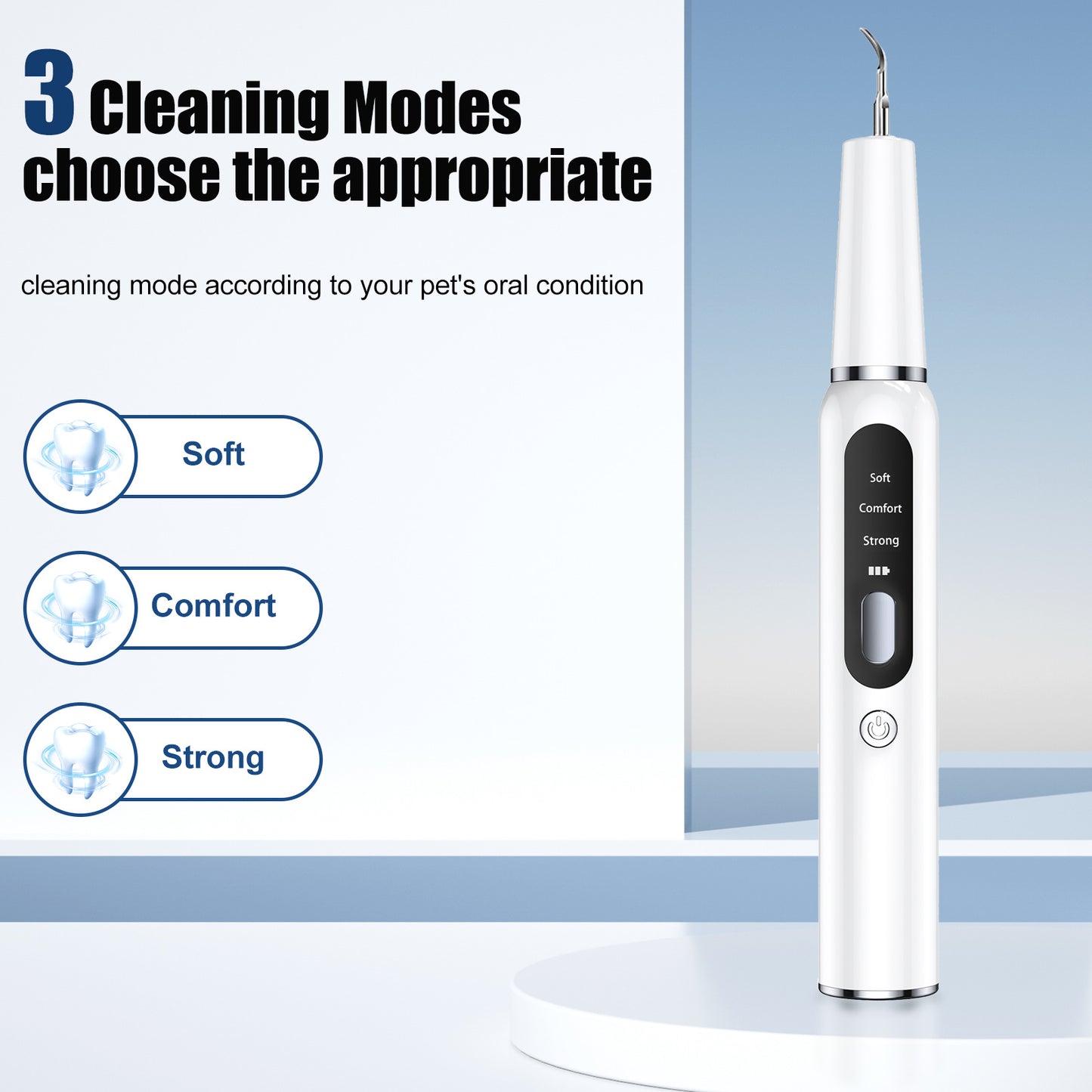 Black Professional Pet Dental Cleaning Kit | Ultrasonic Scaler 3 Modes | Dog & Cat